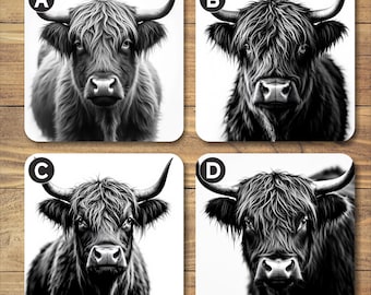 Posavasos cuadrados con diseño de vaca de las Tierras Altas, 9 cm x 9 cm, base de corcho, acabado brillante, regalo de amistad.