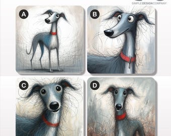 Blue Greyhound Square Coasters, 9cm x 9 cm, Cork Backed, Gloss Finish, Friendship Gift