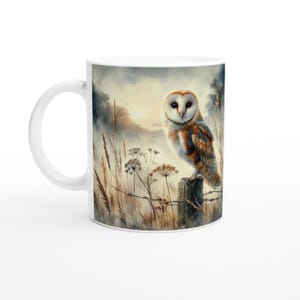 Watercolor Barn Owl Coffee Mug - Unique Ceramic Gift for Owl Lovers