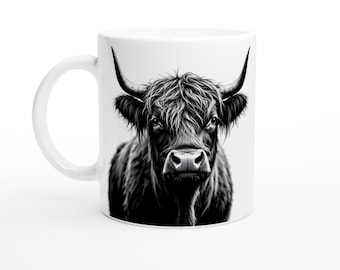 Highland Cow Mug: Handmade Ceramic Coffee Cup, Farmhouse Decor