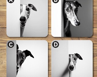 Greyhound Square Coasters, 9cm x 9 cm, Cork Backed, Gloss Finish, Friendship Gift