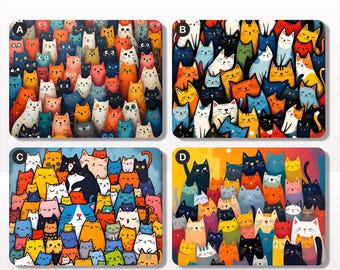 カラフルな猫柄のプレイスマット、26cm x 20cm、コルク裏地付き、光沢仕上げ、友情の贈り物