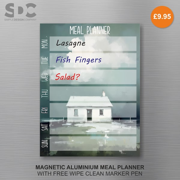 Planificador de comidas magnético de aluminio White Cottage, acabado brillante, fácil de limpiar, regalo de amistad