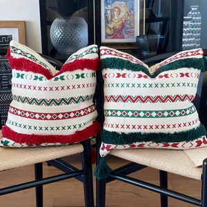 Boho Christmas Pillow Cover Set: Tufted Embroidered Cotton, 18x18 inch