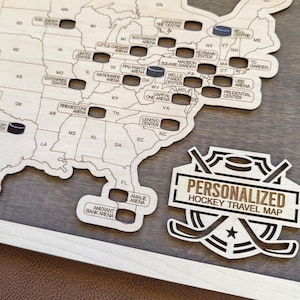 Hockey Stadium Bucket List Map – Wooden Tracker with Tokens – Framed Travel Gift for NHL Fans, Sports Collectors & Game Day Travelers