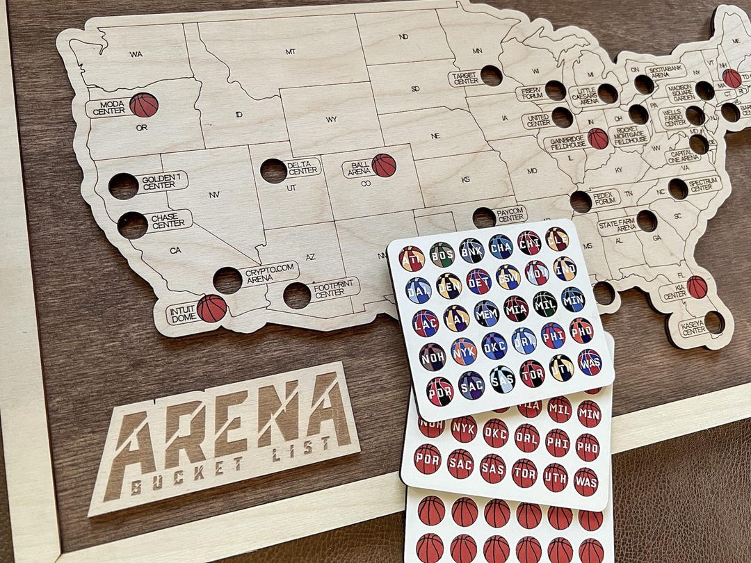 Basketball Stadium Bucket List Map – Wooden Travel Tracker With Tokens ...