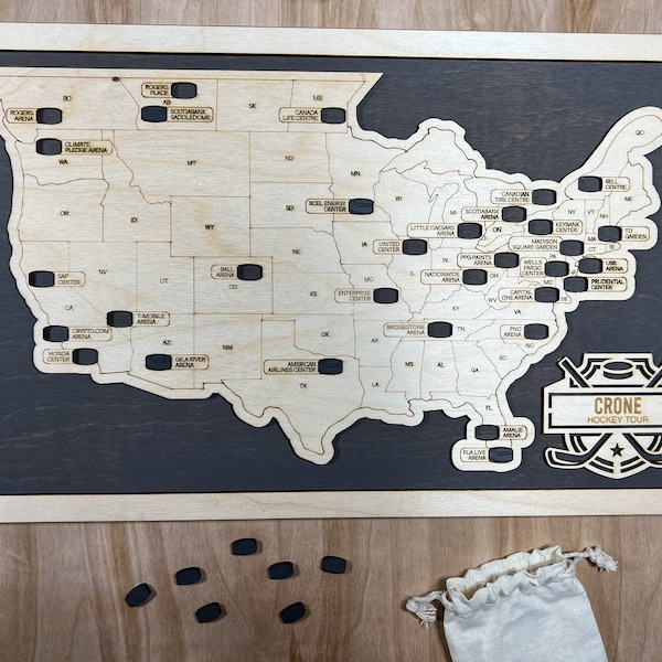 The ORIGINAL Viral Custom Hockey Arena Map Tracker, Travel Map, Fathers Day Gift, Gift for Hockey Fan, Anniversary Gift