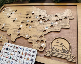 Zoos And Aquariums CURATED Map, The ORIGINAL Viral CUSTOM, Zoos Travel, Gift For Zoo Fan, Gift for Zoos Fan, Anniversary Gift, Travel Map