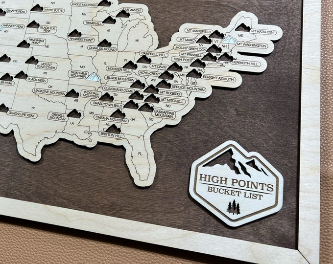 High Point Bucket List, QUICK SHIP The ORIGINAL Viral High Point Map, Travel Map, Gift for Traveler, Bucket List Map