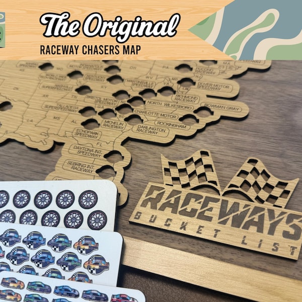 Raceways Bucket List Map | Wood Wall Track Map