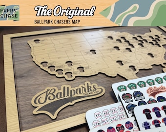 Baseball Ballparks Bucket List Map – Wooden Stadium Tracker Wall Art with Tokens – Gift for Baseball Fans