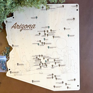 Arizona Bucket List Map – Floating Wooden Tracker with Tokens – Medium-Size Curated Adventure Gift for Arizona Locals & Travel Lovers