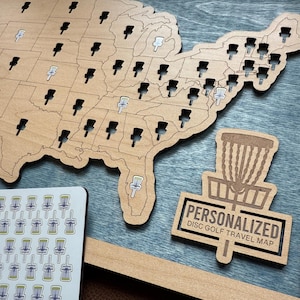 Disc Golf Bucket List Map – One Per State Wooden Tracker with Tokens – USA Framed Gift for Disc Golfers & Outdoor Adventure Lovers - 1 Per