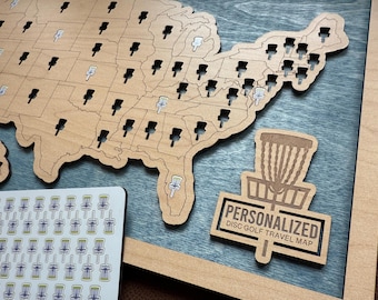 Disc Golf Bucket List Map – One Per State Wooden Tracker with Tokens – USA Framed Gift for Disc Golfers & Outdoor Adventure Lovers - 1 Per