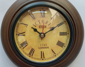 Vintage Analog Wall Clock, Brown Brass design for Home and Office Decor