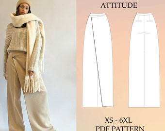 Sewing Pattern Wrap Panel Pants Wide Leg, Skants - Beginner friendly
