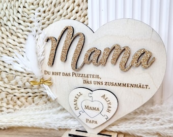 Geschenk zum Muttertag | Herz |  Mama | Oma | Geschenk zum Geburtstag | Muttertag | Trockenblume | Holz | Personalisiert | Puzzle Teile