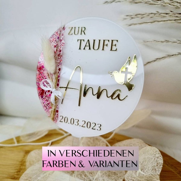 Cake Topper Personalisiert Taufe Kommunion | Konfirmation | Einschulung |Tortenstecker | Acryl | Babyshower | Einschulung | Ø 10 cm