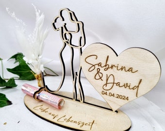 Geldgeschenk zur Hochzeit | Goldene Hochzeit | Silber Hochzeit | Personalisiert | Gravur | Trockenblume | Aufsteller