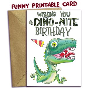 Dinosaur Birthday Card for Boy, Girl, Kid, PRINTABLE Trex Bday, Dino Birthday Party, Funny Last Minute Birthday Card, DIY Digital Download