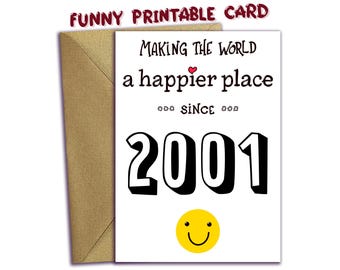 Funny 25th Birthday Card | Printable Quarter Century Birthday Card | Born in 2001 Funny Card | Milestone Birthday | Instant Download