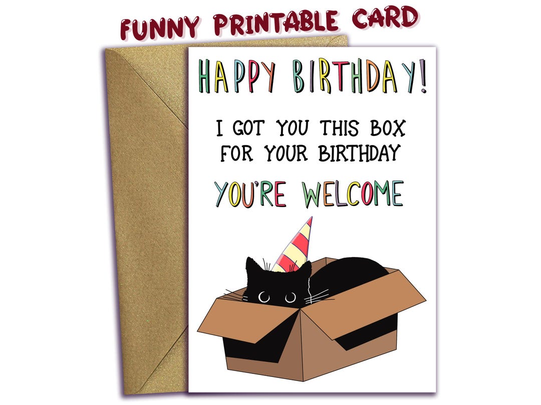 Funny Happy Birthday Card With Black Cat in the Box (digital Download ...