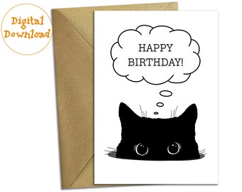 Carte de joyeux anniversaire drôle de chat noir, carte d'anniversaire imprimable pour les amoureux des chats, papa chat, maman chat, carte Bday en téléchargement numérique