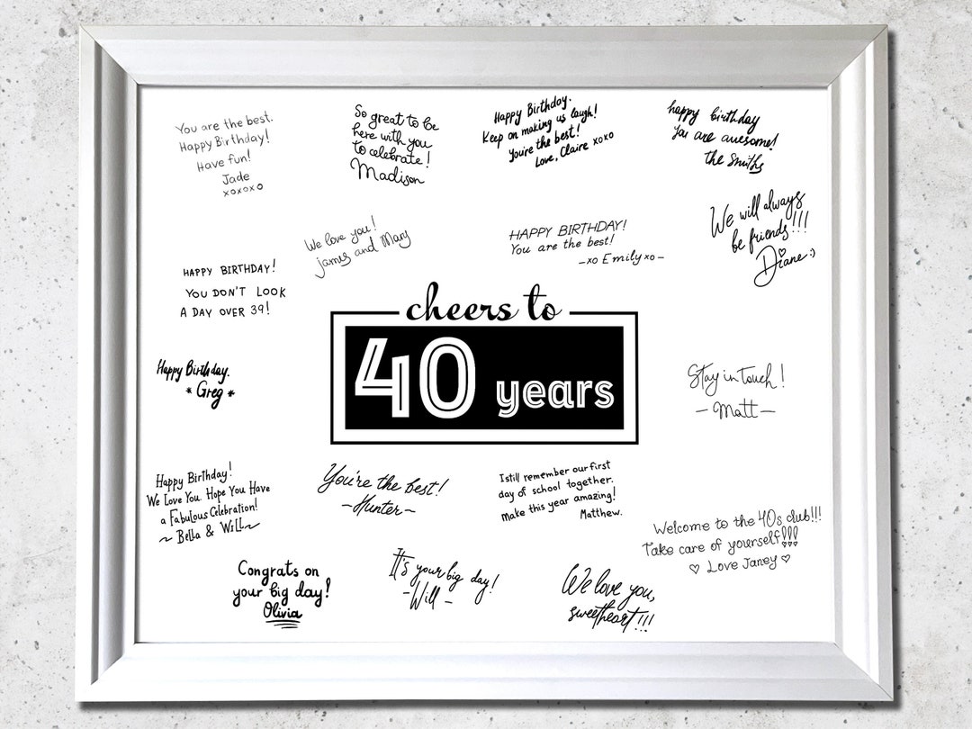 Printable 40th Birthday Signature Board Guest Book Memory Etsy