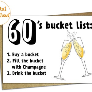 60. Geburtstag DRUCKBARE Geburtstagskarte, 1965 Jahr, du geboren wurdest, digitaler Download, Last-Minute-Karte, lustige Bucket List Print at Home Card