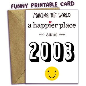 22nd Birthday PRINTABLE Card, 2003 Year Born, Digital Download, Last Minute Bday Card, Funny You're Making World Happier Place Card