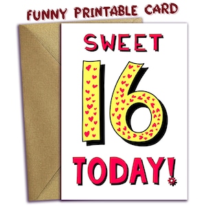 Carte d'anniversaire drôle pour les 16 ans, téléchargement immédiat, carte imprimable pour seizième anniversaire, carte d'anniversaire de dernière minute en téléchargement numérique, bricolage