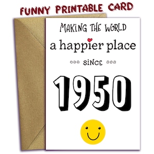 75th Birthday PRINTABLE Birthday Card, 1950 Year You Were Born, Digital Download, Last Minute Card, Funny 75 Years Old Print at Home Card