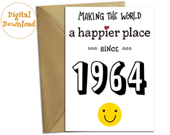 60th Birthday PRINTABLE Birthday Card, 1964 Year You Were Born, Digital Download, Last Minute Card, Funny 60 Years Old Print at Home Card