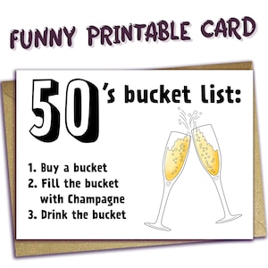 50th Birthday PRINTABLE Birthday Card, 1975 Year You Were Born, Digital Download, Last Minute Card, Funny Bucket List Print at Home Card