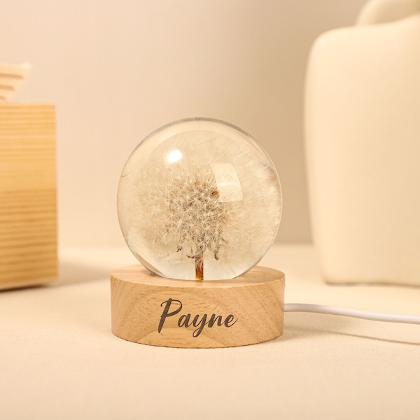 Dandelion Night Light, Real Dandelion Puff Paperweight, Epoxy Resin Nightlight, Epoxy Wood Lamp, Small Table Lamp, Christmas Gift