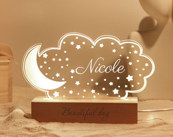 Goodnight Moon Night Light, Cadeaux d’anniversaire personnalisés pour enfants, lampe de lune personnalisée, signe de nom en acrylique pour veilleuse de chambre d’enfant, cadeau personnalisé pour les amoureux des étoiles