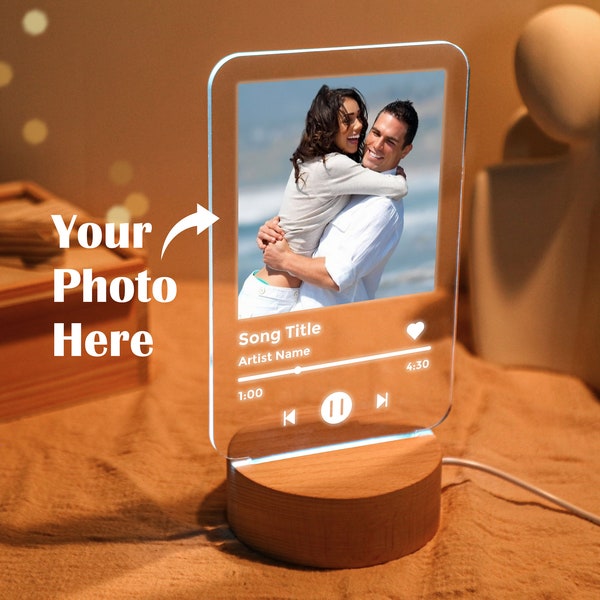 Custom Photo LED Light, Music Plaque Night Light, Favorite Song Lamp, Acrylic Song Plaque with Base, ValentineDay Gift for Her, Gift for Mom