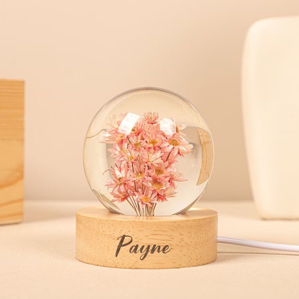 Daisy Night Light, Epoxy Resin Nightlight, Wooden Base, Epoxy Wood Lamp, Flowers Lamp, Best Friend Gift, Unique Gift For Women