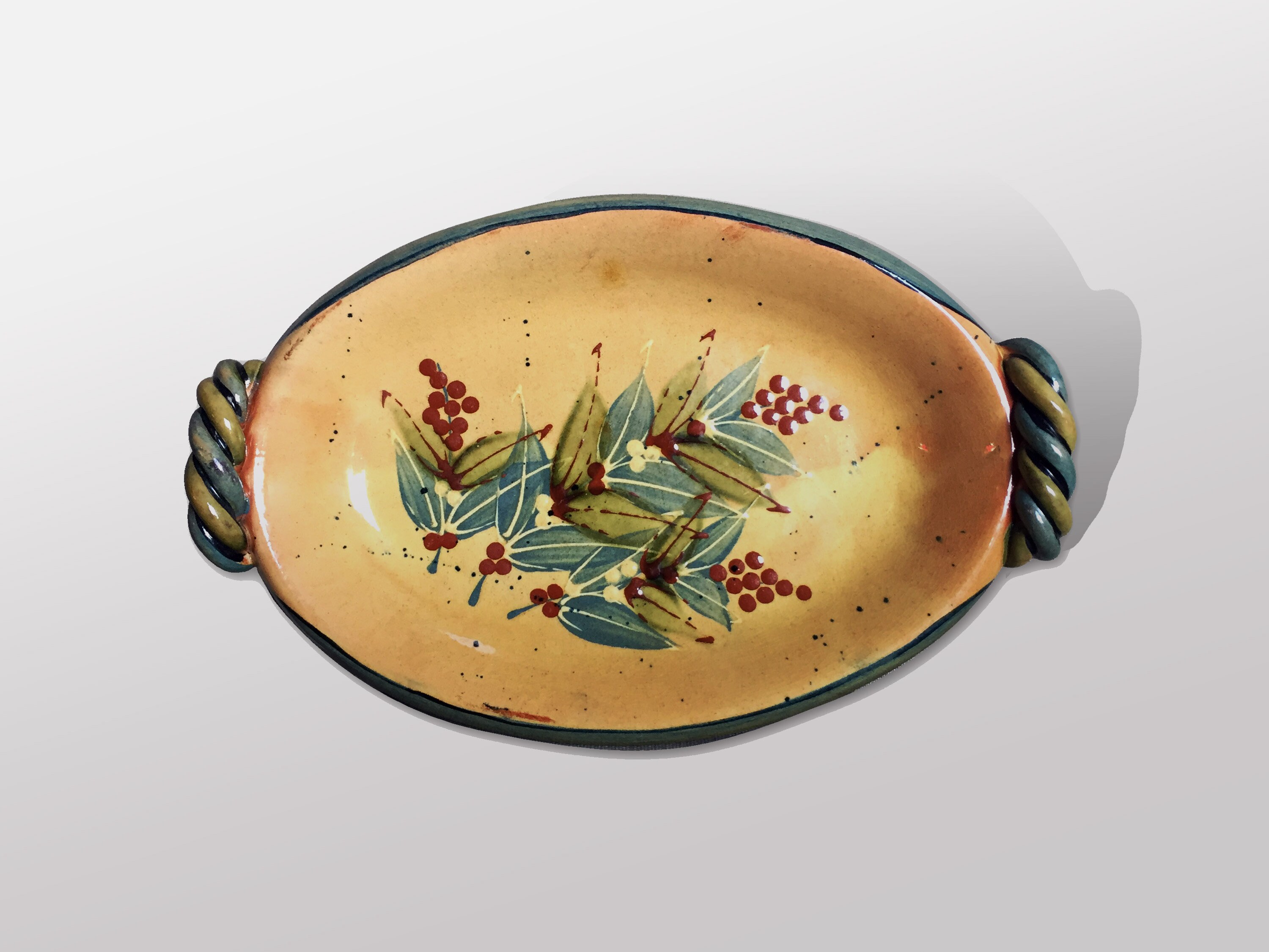 Hand-Painted Poterie Corse Terraghja Ff Griffi Corsica Pottery Art Round Dish Mid Century 60's 1960 