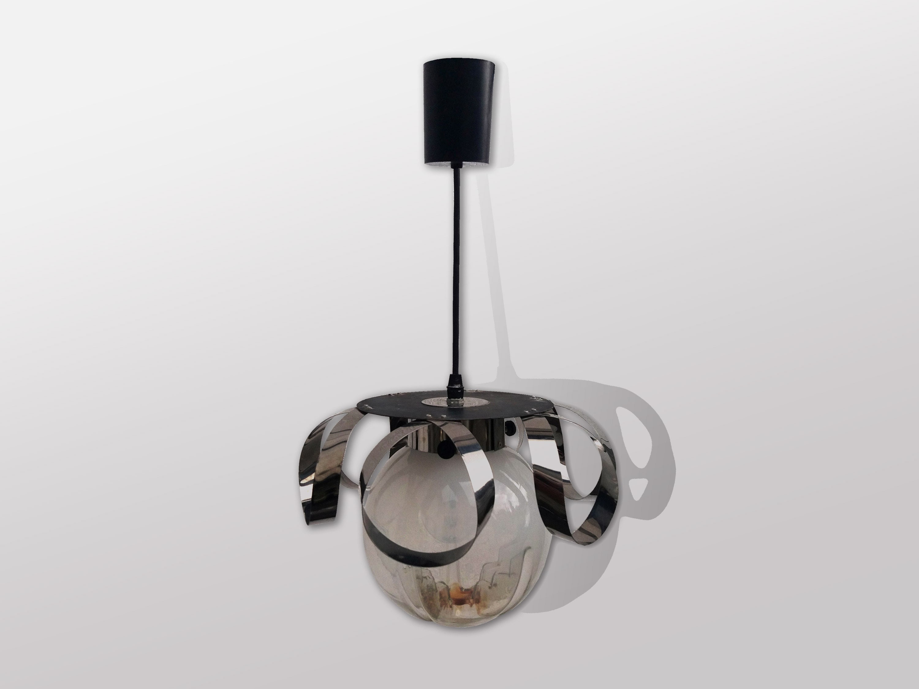 Suspension Light Space Age Mazzega Vintage Italy Murano Ancien Verrerie Chrome Glass Design 1970 70'