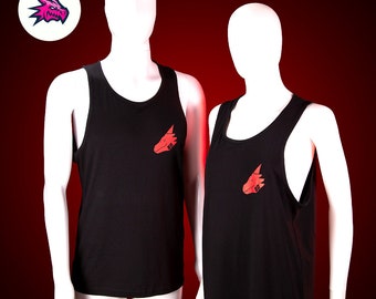 Bad Dragon slinky tank top with red BD logo on front