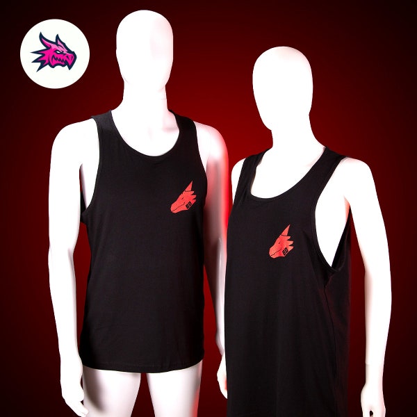 Bad Dragon slinky tank top with red BD logo on front