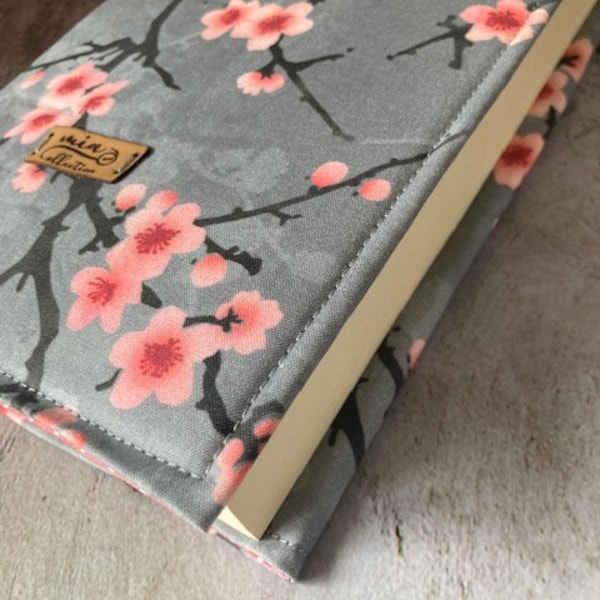 Adjustable book cover, handmade flower book cover, book sleeve with elastic strap to adjust, book jacket cover, book beau, dust jacket,