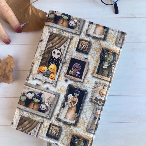 Couverture de livre avec peintures effrayantes, pochette de livre sombre, pochette de livre avec sangle élastique pour ajuster, couverture de jaquette, pochette de livre halloween, vendredi noir