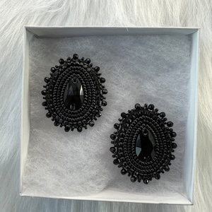 Black Crystal Beaded Earrings