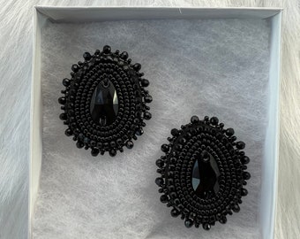 Black Crystal Beaded Earrings