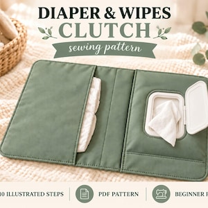 Blöjväska med sömnadsmönster i PDF-format, påse med fönster för våtservetter, babyshowerpresent, direktnedladdning, A4 US Letter A1, sömnadsmönster för nybörjare.