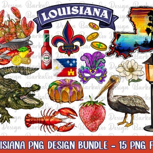 Louisiana Png Sublimation Design Bundle, Hand Drawn Louisiana Digital Clipart, Set of 15 Louisiana Png File, Louisiana State Png Downloads