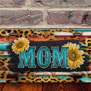 Glitter Sunflower Leopard Mom License Plate Sublimation Design, Mom License Plate, License Plate Sublimation Template, License Plate Designs