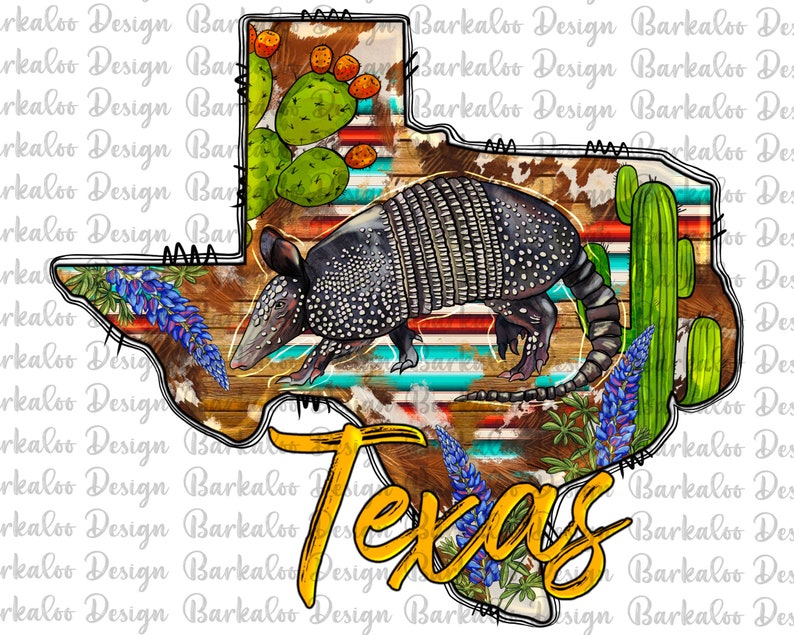 Texas Map Armadillo Png Sublimation Design Hand Drawn Etsy